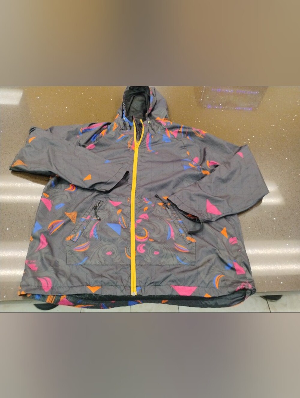 LRG Windbreaker Jacket 3XL Gray Multicolor Abstract Geometric Streetwear Hoodie